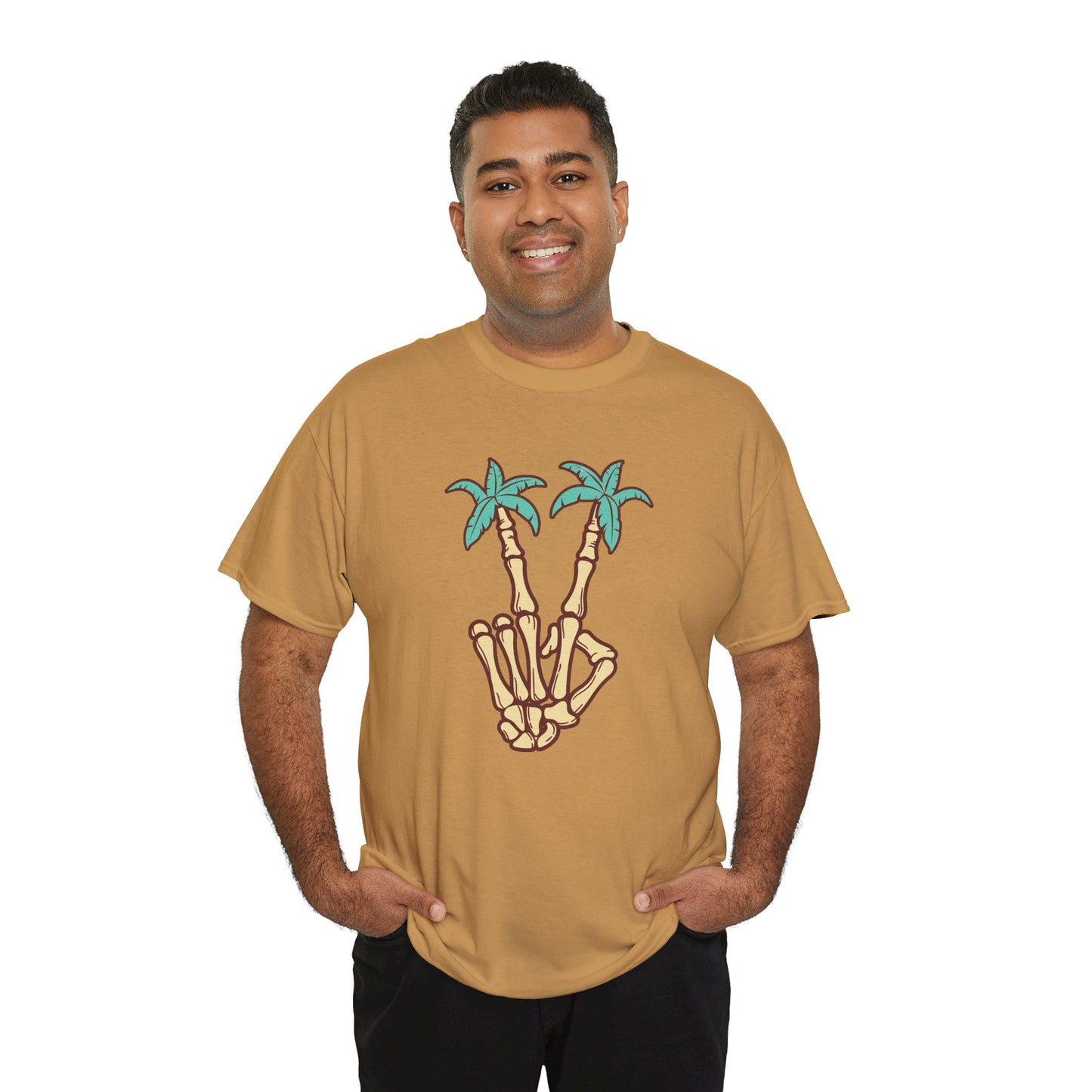 Peaceful Vibes Unisex Heavy Cotton Tee with Palm Trees Design