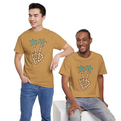 Peaceful Vibes Unisex Heavy Cotton Tee with Palm Trees Design