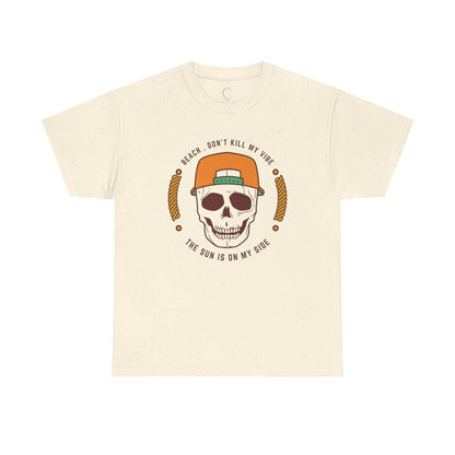 Beach Vibe Unisex Heavy Cotton Tee - "Don't Kill My Vibe" Skull Design