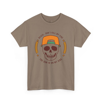 Beach Vibe Unisex Heavy Cotton Tee - "Don't Kill My Vibe" Skull Design