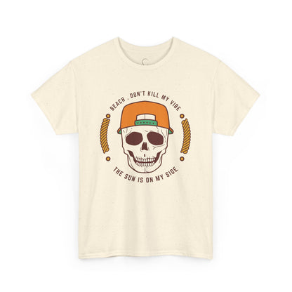 Beach Vibe Unisex Heavy Cotton Tee - "Don't Kill My Vibe" Skull Design