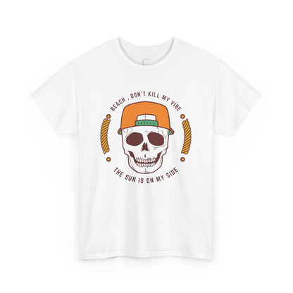 Beach Vibe Unisex Heavy Cotton Tee - "Don't Kill My Vibe" Skull Design