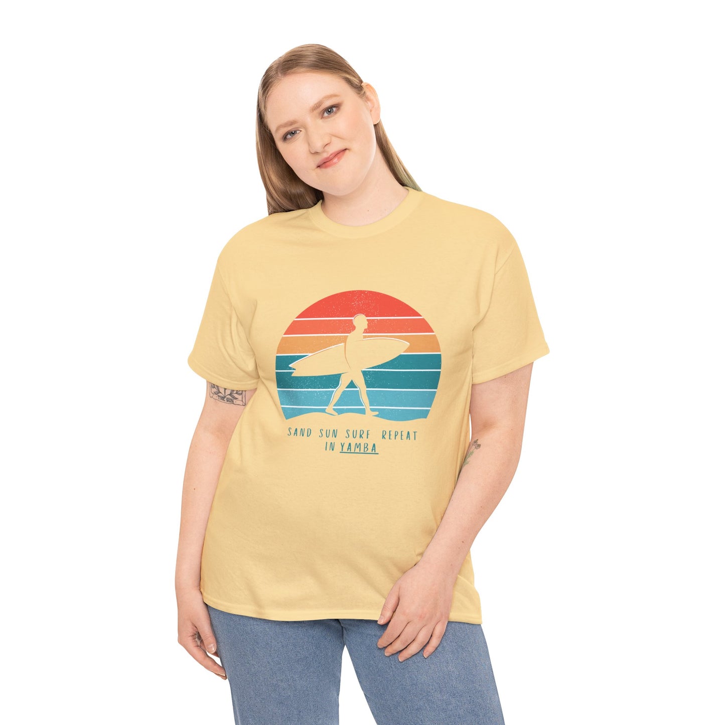 Beach Vibes Unisex Heavy Cotton Tee - 'Sand Sun Surf Repeat' Design