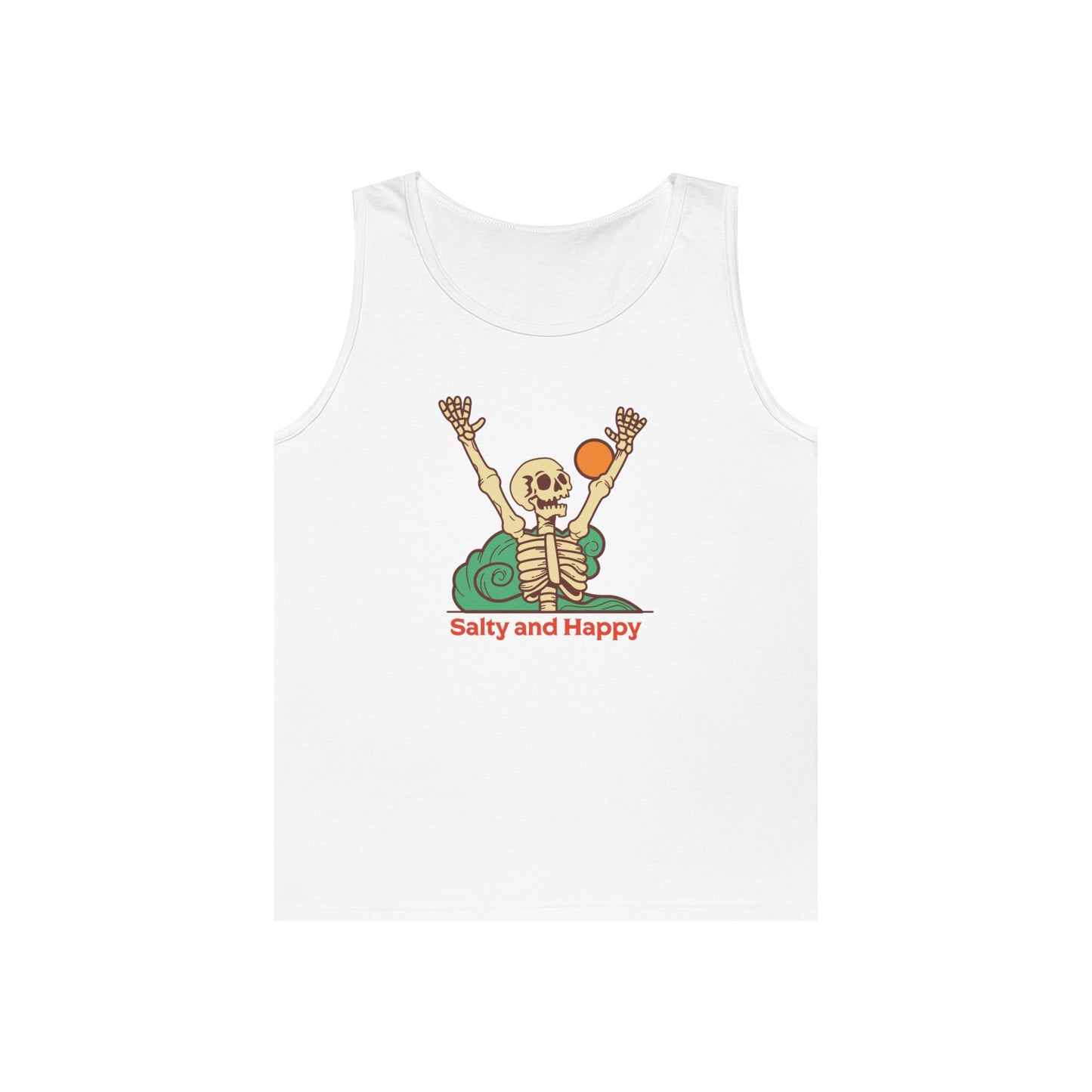 Salty and Happy Skeleton Unisex Heavy Cotton Tank Top - Perfect for Summer Vibes & Beach Days