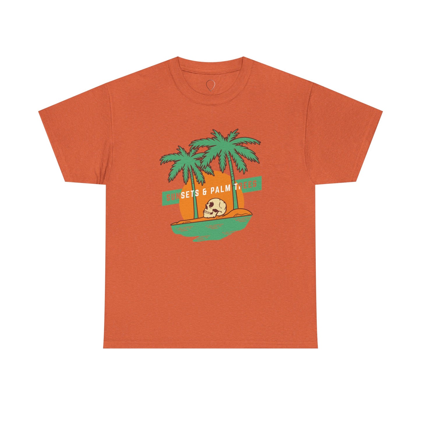 Sunsets & Palm Trees Unisex Heavy Cotton Tee - Beach Vibes Summer Shirt