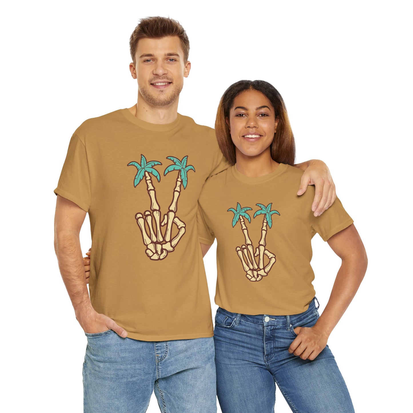 Peaceful Vibes Unisex Heavy Cotton Tee with Palm Trees Design