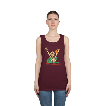 Salty and Happy Skeleton Unisex Heavy Cotton Tank Top - Perfect for Summer Vibes & Beach Days