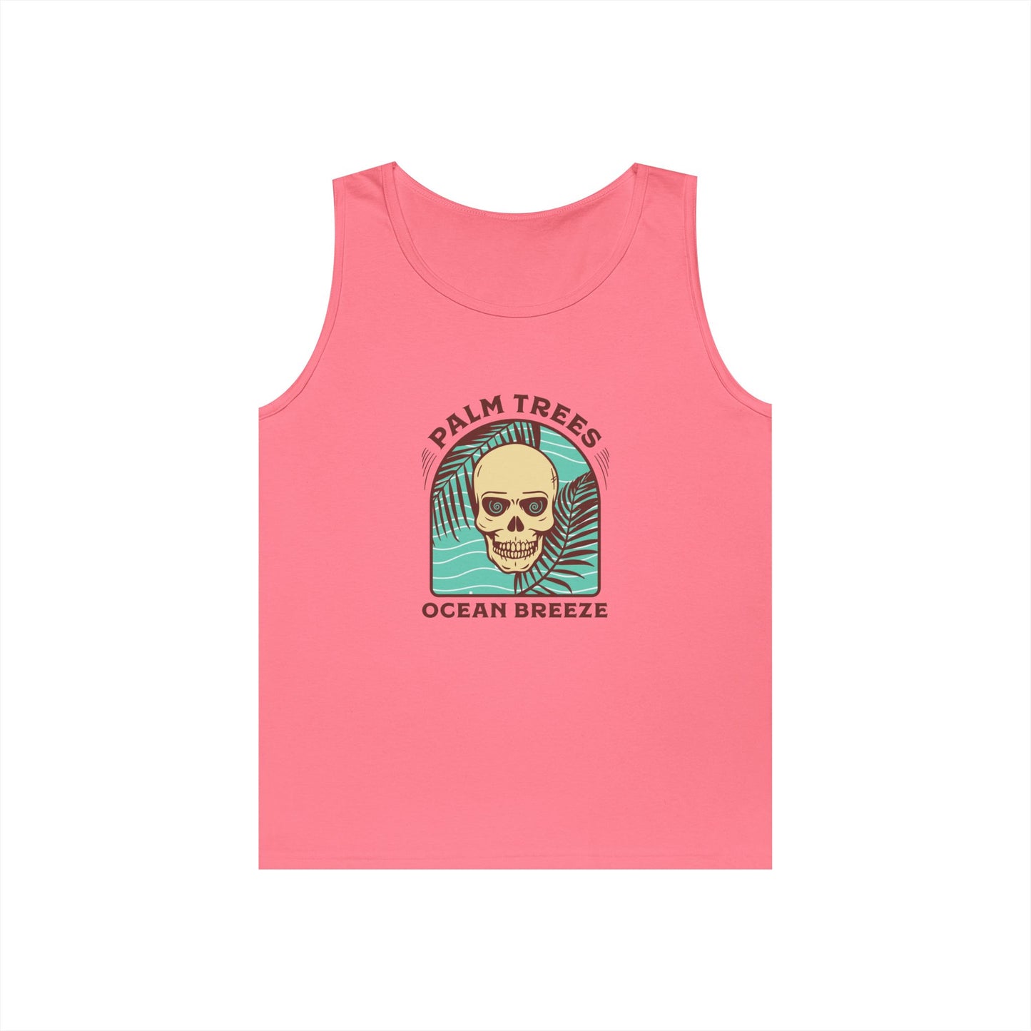 Skull & Palm Trees Unisex Heavy Cotton Tank Top - Ocean Breeze Vibe