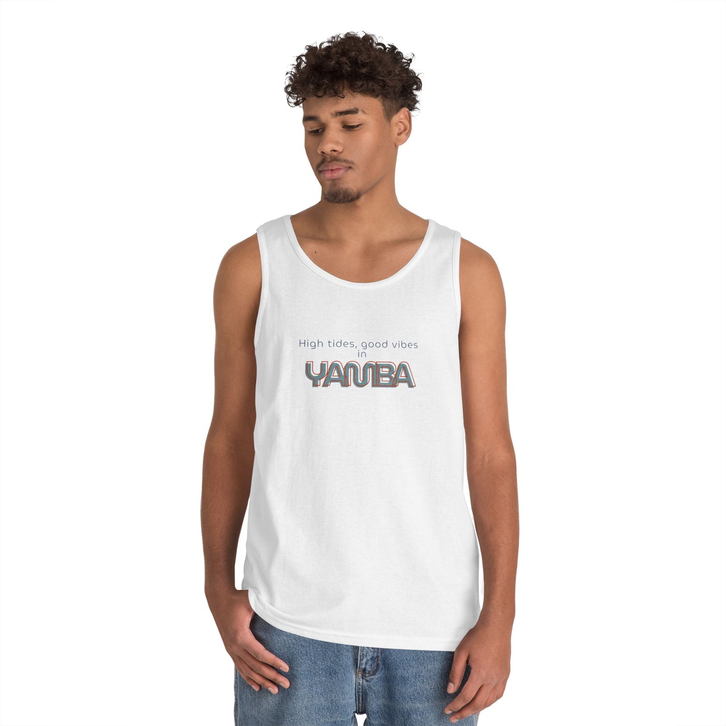 Unisex Heavy Cotton Tank Top - "High Tides, Good Vibes in Yauba"