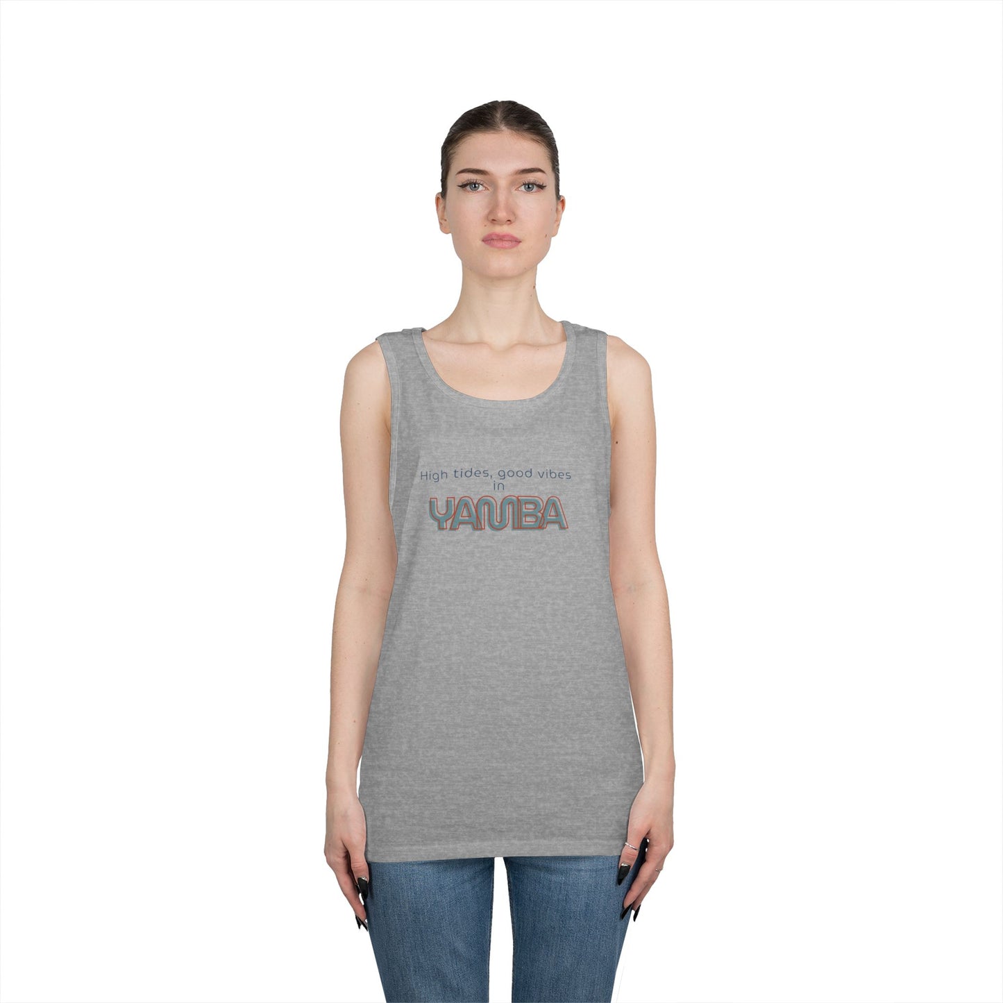 Unisex Heavy Cotton Tank Top - "High Tides, Good Vibes in Yauba"