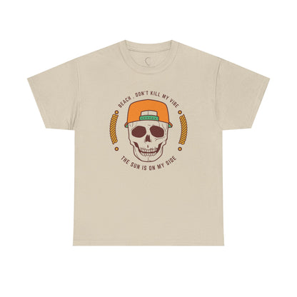 Beach Vibe Unisex Heavy Cotton Tee - "Don't Kill My Vibe" Skull Design