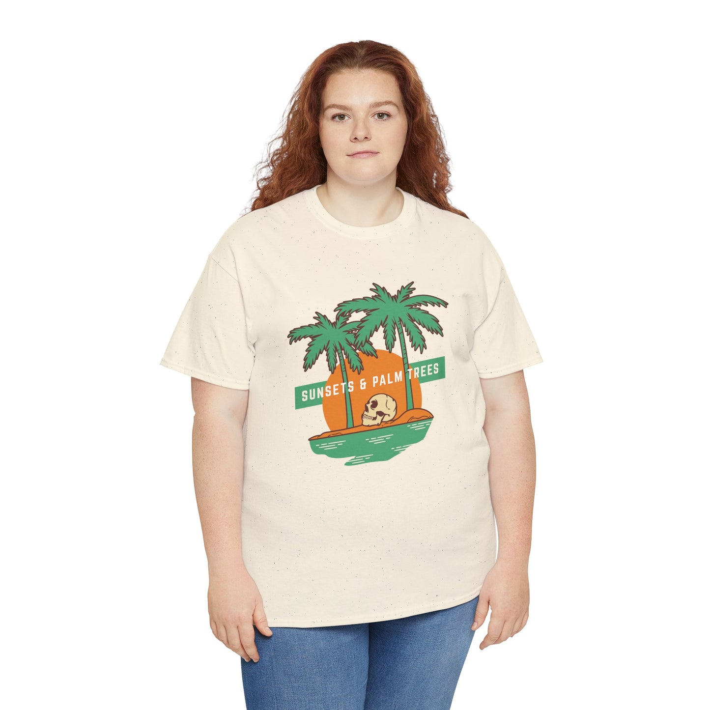 Sunsets & Palm Trees Unisex Heavy Cotton Tee - Beach Vibes Summer Shirt