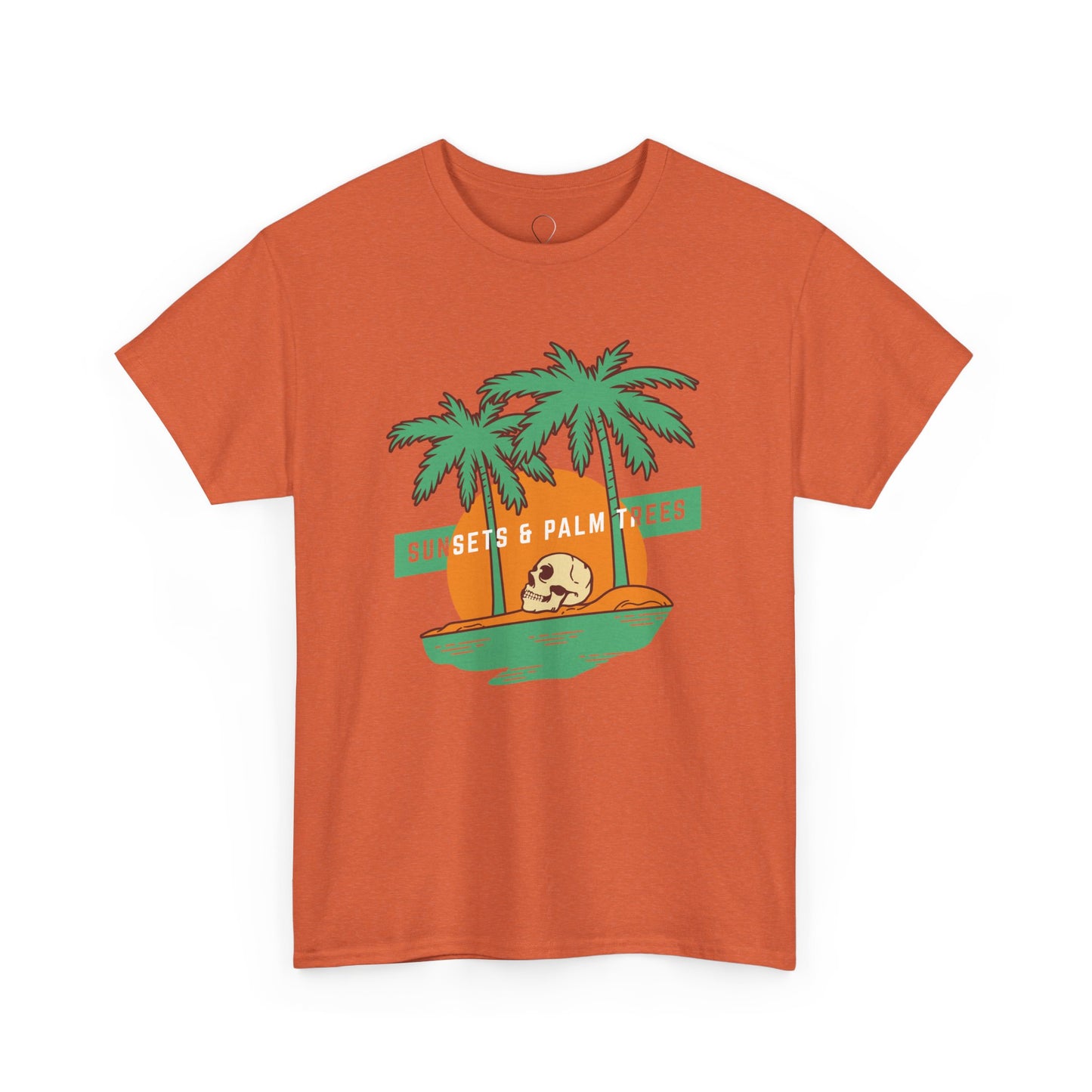 Sunsets & Palm Trees Unisex Heavy Cotton Tee - Beach Vibes Summer Shirt