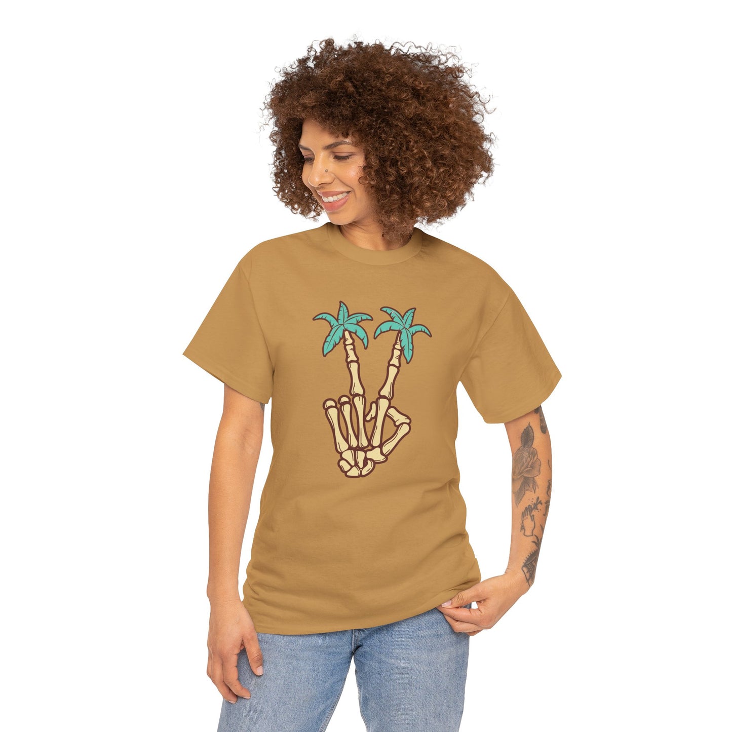 Peaceful Vibes Unisex Heavy Cotton Tee with Palm Trees Design