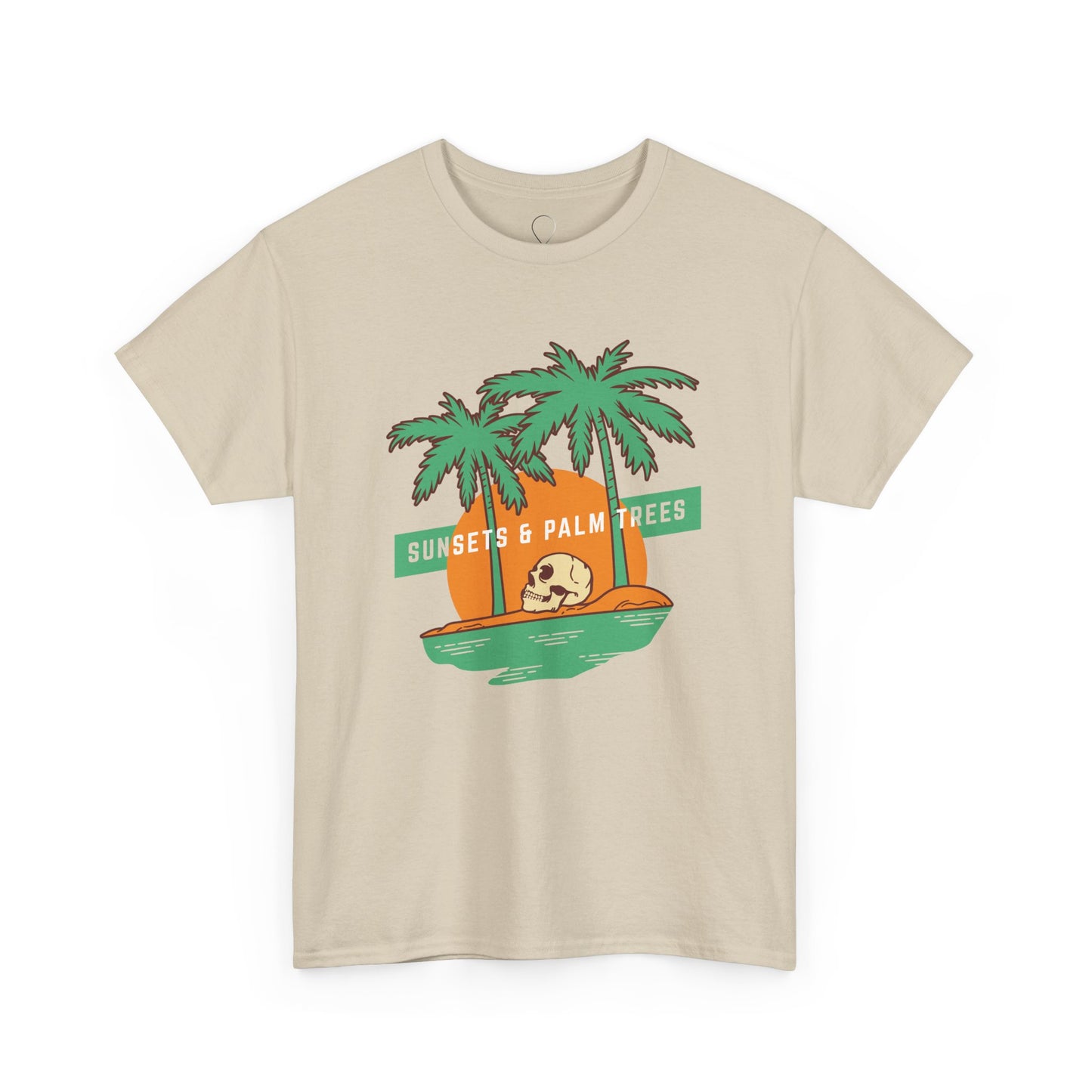 Sunsets & Palm Trees Unisex Heavy Cotton Tee - Beach Vibes Summer Shirt