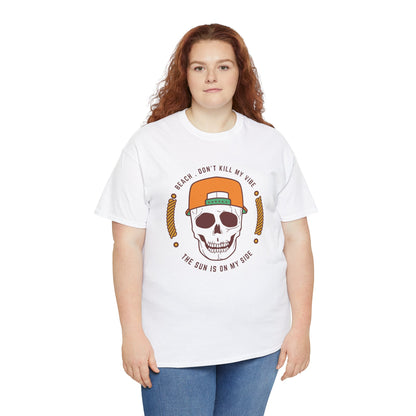 Beach Vibe Unisex Heavy Cotton Tee - "Don't Kill My Vibe" Skull Design