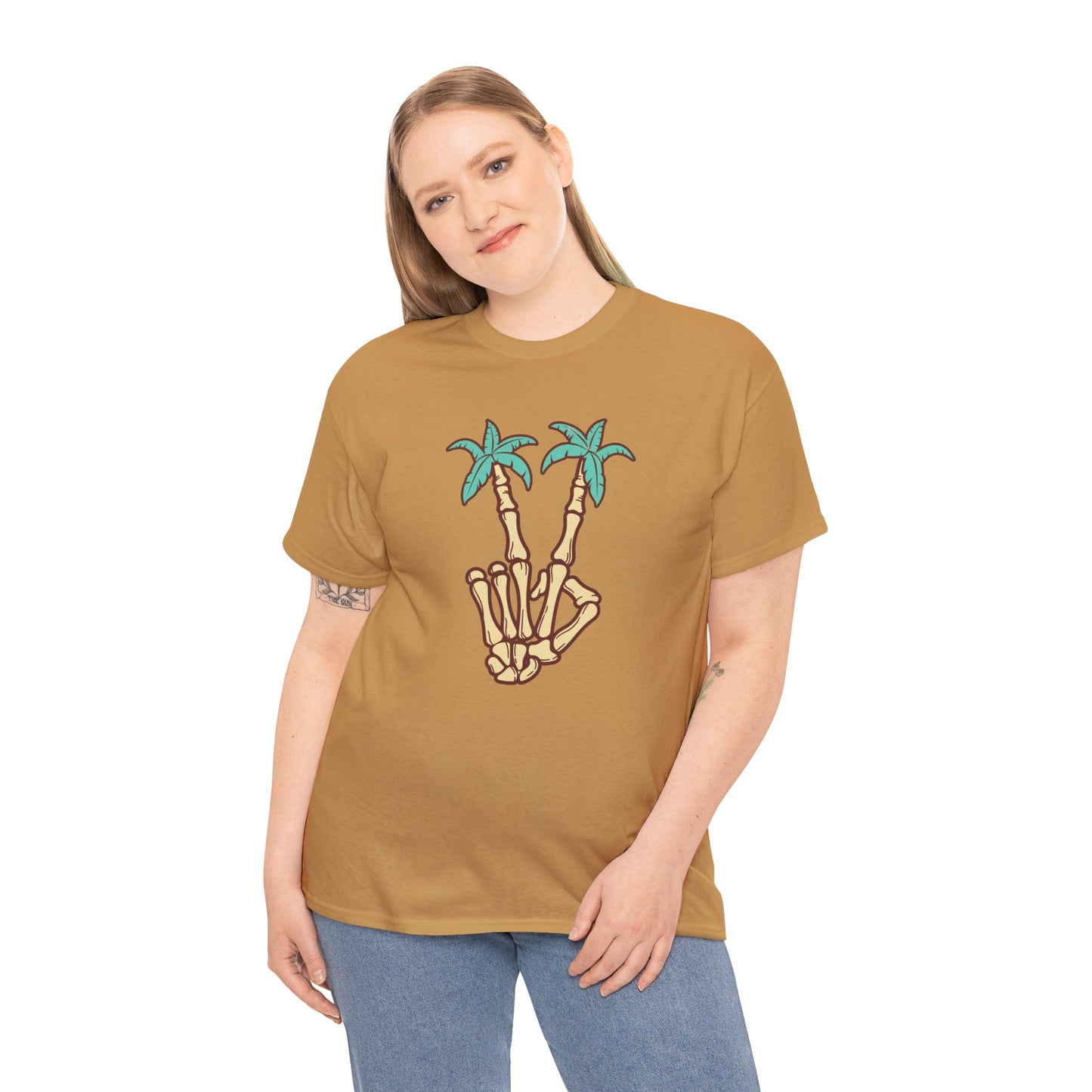 Peaceful Vibes Unisex Heavy Cotton Tee with Palm Trees Design