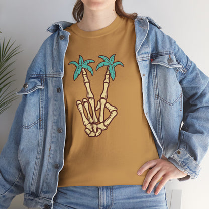 Peaceful Vibes Unisex Heavy Cotton Tee with Palm Trees Design