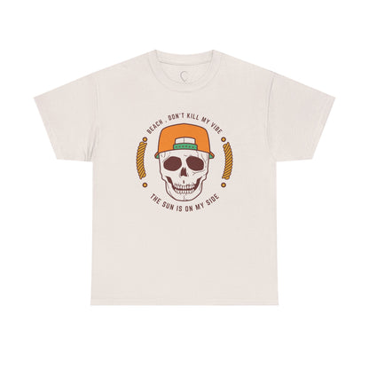 Beach Vibe Unisex Heavy Cotton Tee - "Don't Kill My Vibe" Skull Design