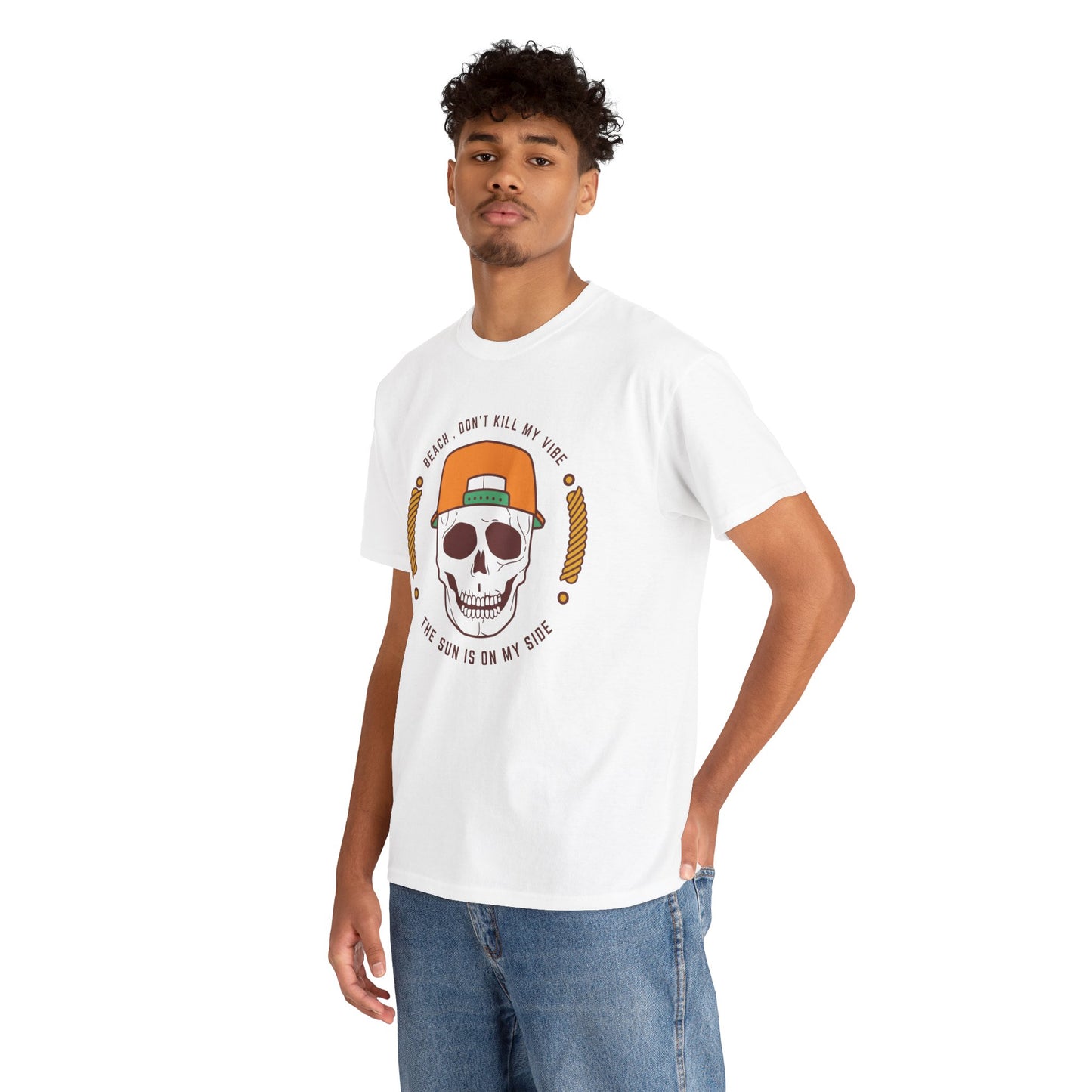 Beach Vibe Unisex Heavy Cotton Tee - "Don't Kill My Vibe" Skull Design