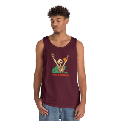 Salty and Happy Skeleton Unisex Heavy Cotton Tank Top - Perfect for Summer Vibes & Beach Days