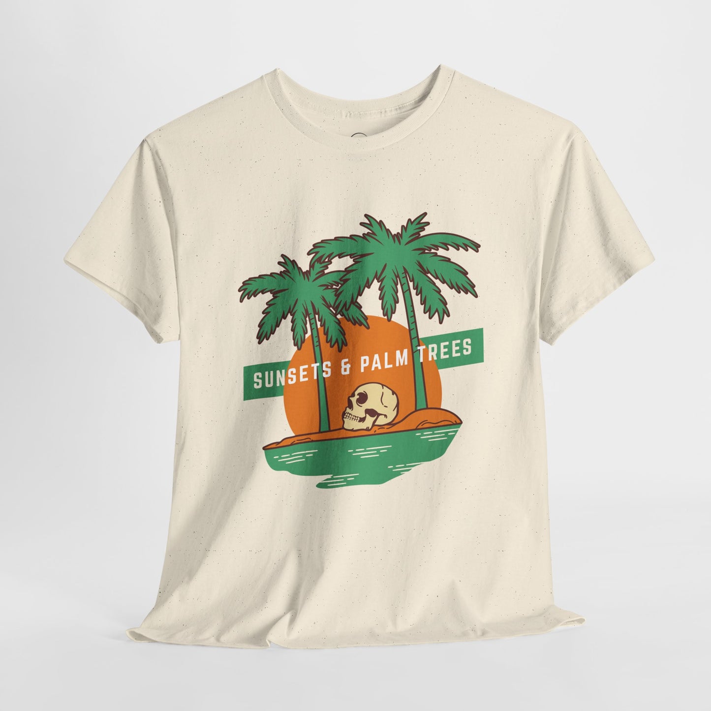 Sunsets & Palm Trees Unisex Heavy Cotton Tee - Beach Vibes Summer Shirt