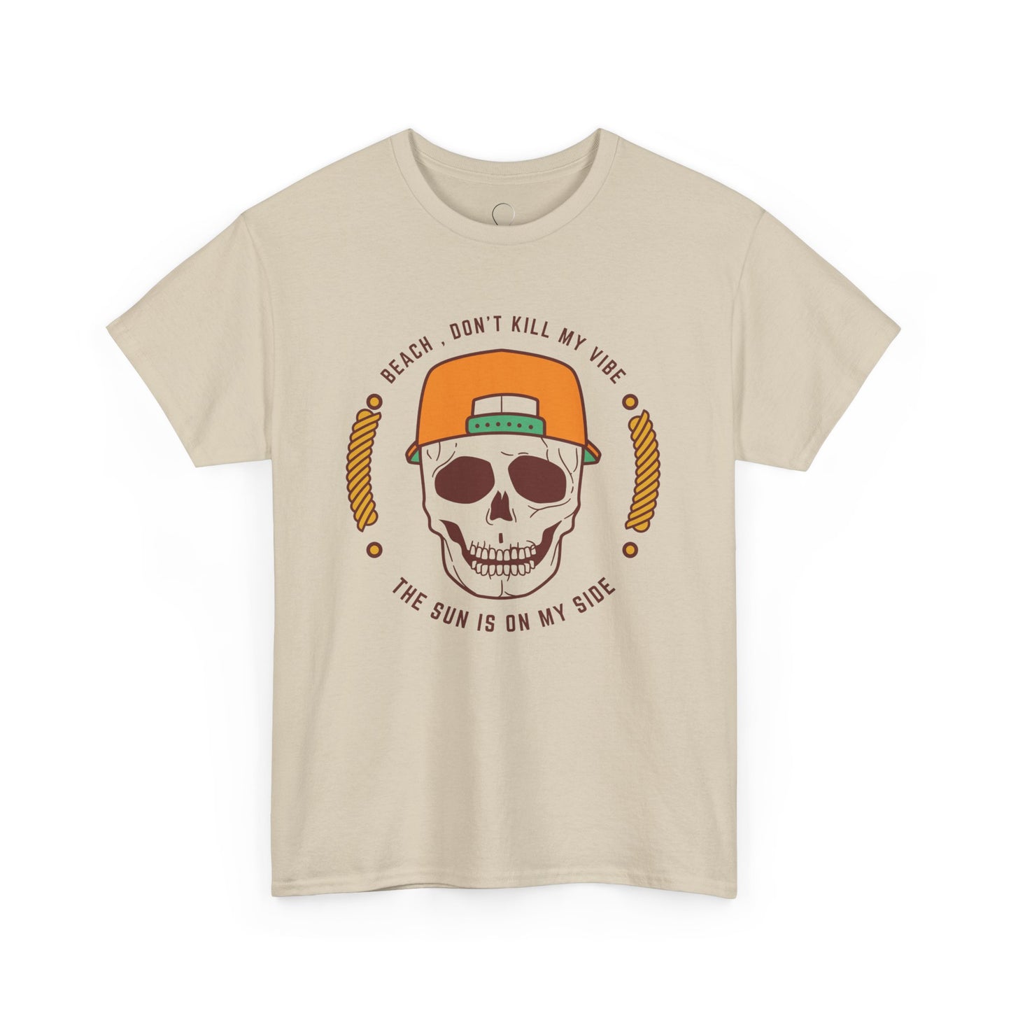 Beach Vibe Unisex Heavy Cotton Tee - "Don't Kill My Vibe" Skull Design