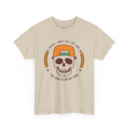 Beach Vibe Unisex Heavy Cotton Tee - "Don't Kill My Vibe" Skull Design