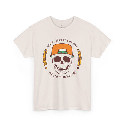 Beach Vibe Unisex Heavy Cotton Tee - "Don't Kill My Vibe" Skull Design