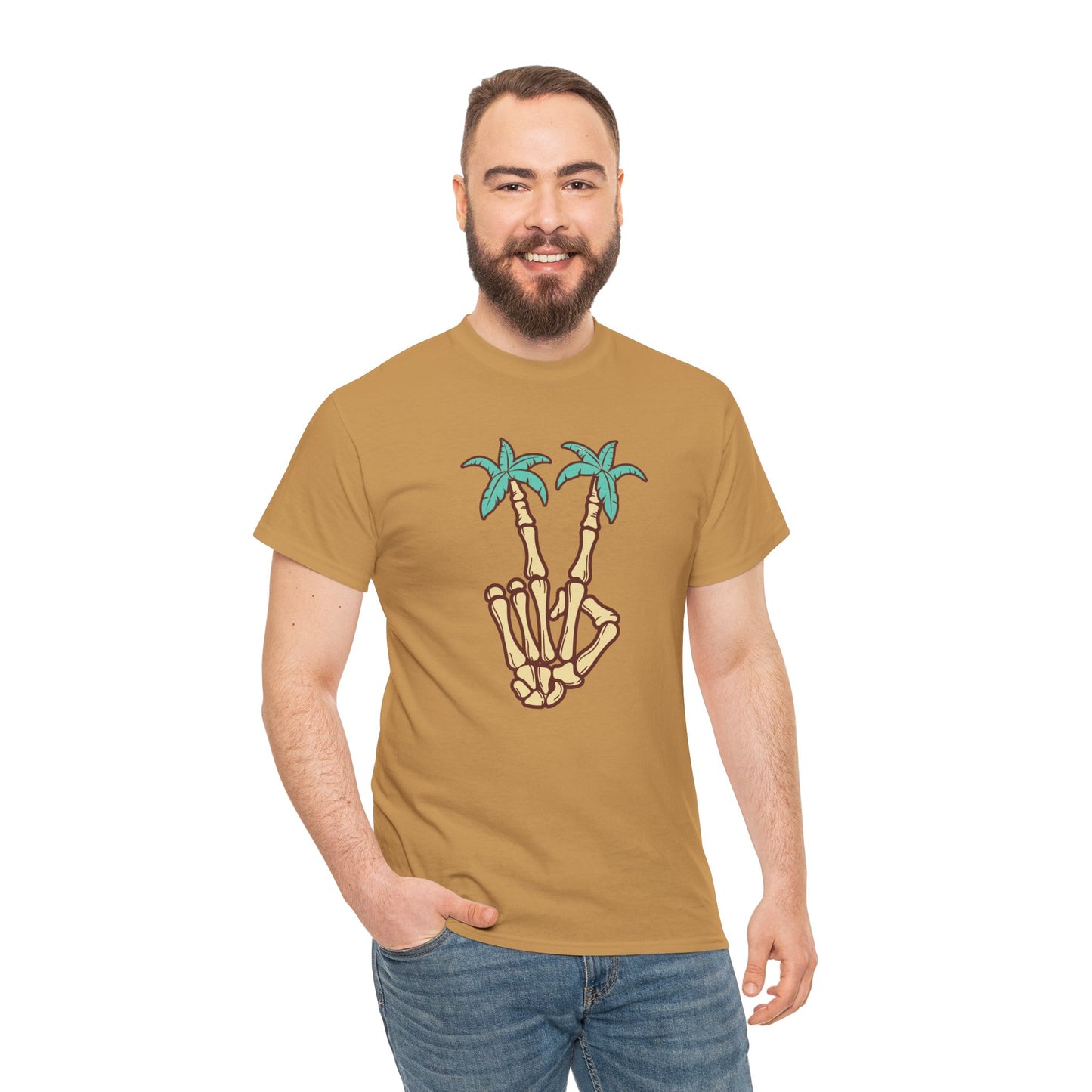 Peaceful Vibes Unisex Heavy Cotton Tee with Palm Trees Design