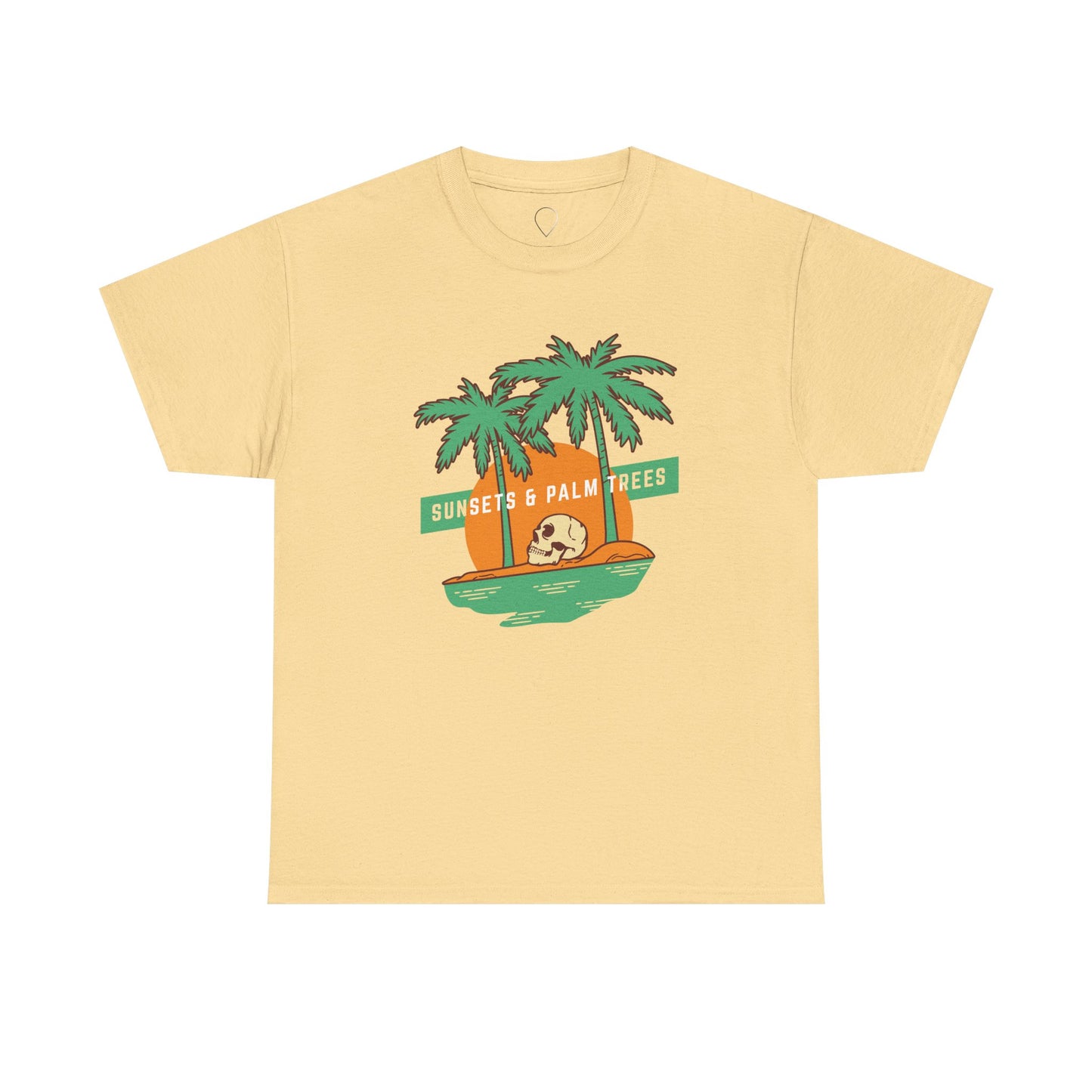 Sunsets & Palm Trees Unisex Heavy Cotton Tee - Beach Vibes Summer Shirt